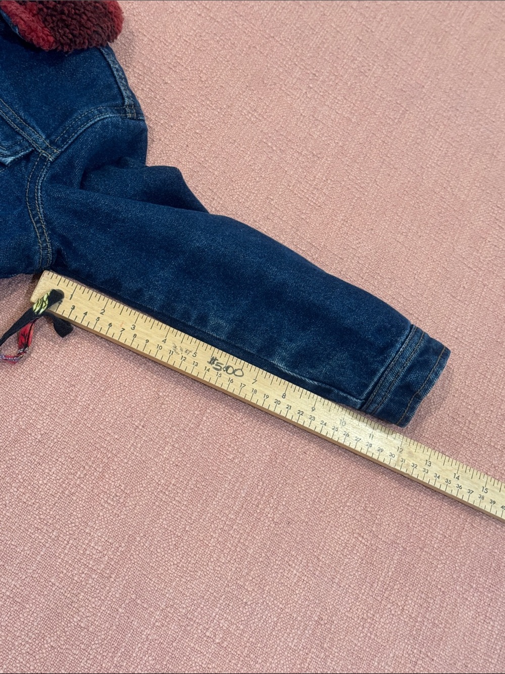 Child / Kids Blue Denim Jacket with Red plaid Sherpa interior & Collar - Picture 12 of 13